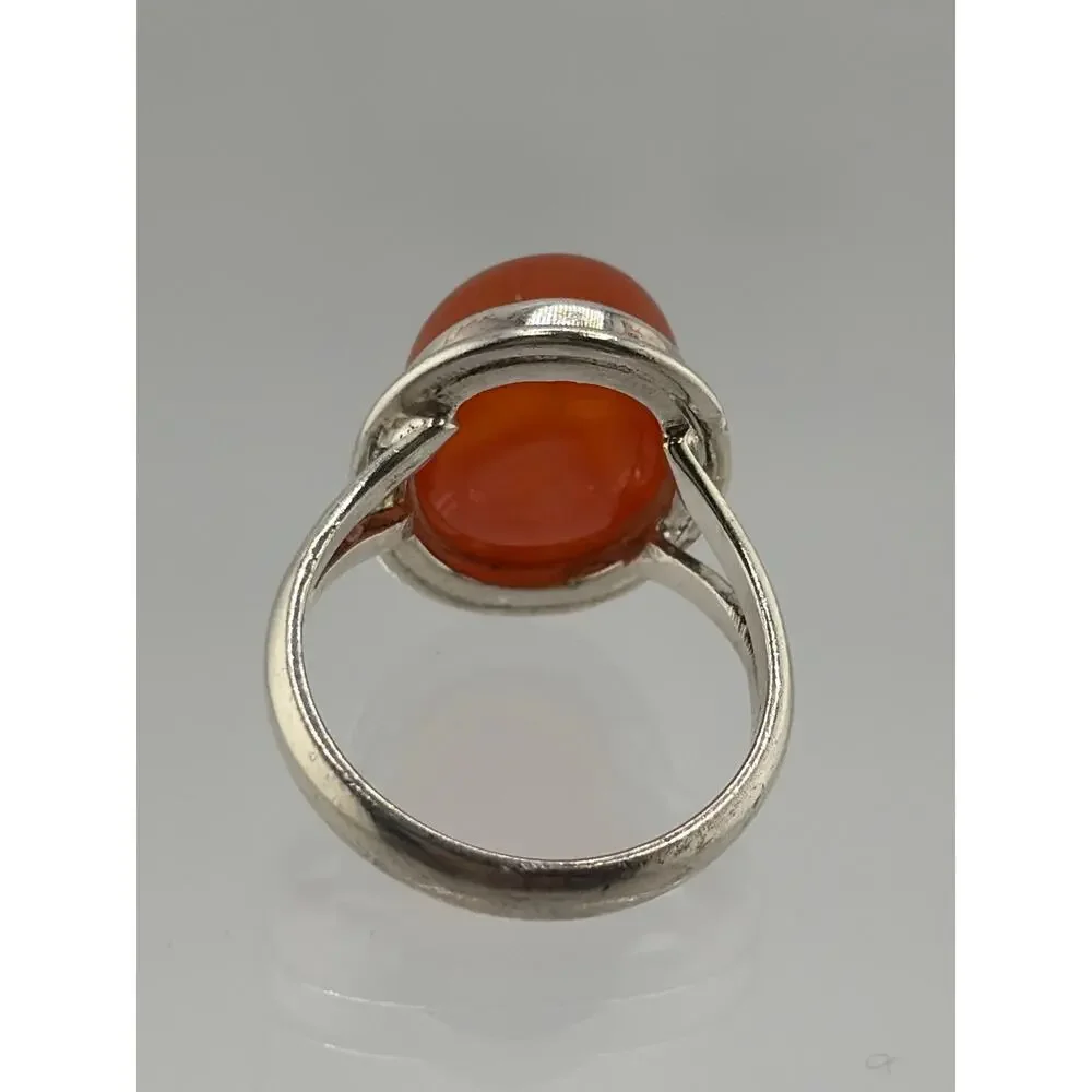 Oval Red Carnelian Sterling Silver Ring Artisan Jewelry 8.5